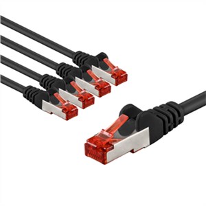 CAT 6 Patch Cable S/FTP (PiMF), 2 m, black, Set of 5