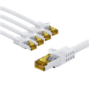 RJ45 Câble Patch, CAT 6A S/FTP (PiMF), 500 MHz, avec CAT 7 Câble Brut, 5 m, blanc, Lot de 5